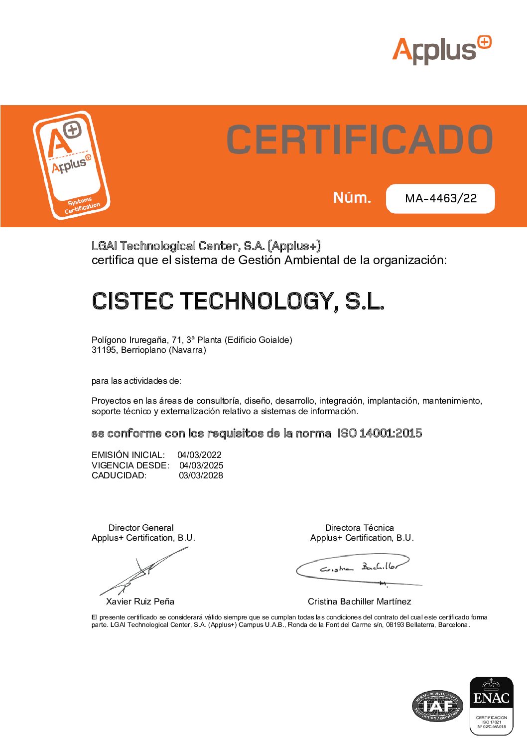 14001 CAST - CISTEC TECHNOLOGY_signed