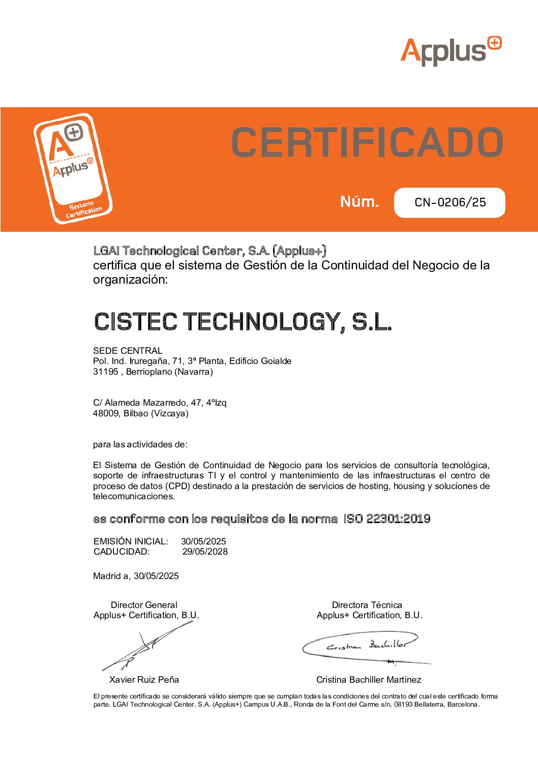 ISO 22301 CAST - CISTEC TECHNOLOGY (INI)_signed